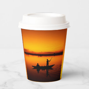 Sonnenuntergang, Ruderboot Silhouette-16497 Pappbecher