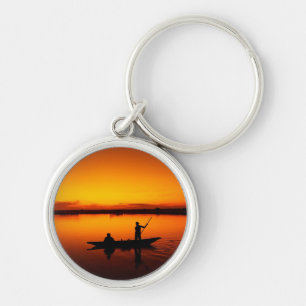 Sonnenuntergang, Ruderboot Silhouette-16497 Schlüsselanhänger