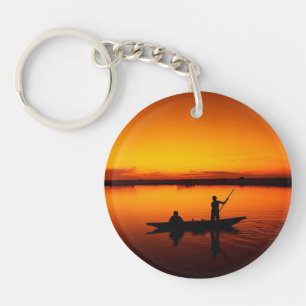 Sonnenuntergang, Ruderboot Silhouette-16497 Schlüsselanhänger