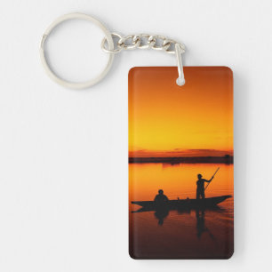 Sonnenuntergang, Ruderboot Silhouette-16497 Schlüsselanhänger