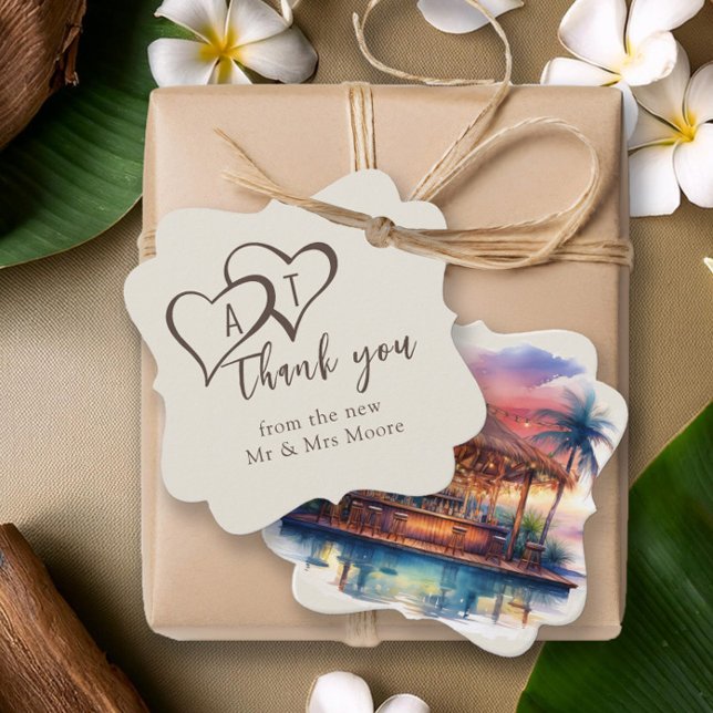 Sonnenuntergang Rustic Beach Bar Wedding Geschenkanhänger (Double-sided favor tags from the Sunset Beach Wedding Collection by Darling & May)