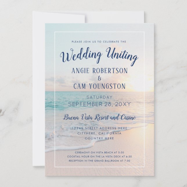Sonnenuntergang Sandy Ocean Beach Hochzeit Einladung (Vorderseite)