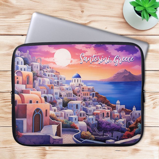 Sonnenuntergang Santorini Insel Illustration | Rei Laptopschutzhülle (Sunset Santorini Island Illustration | Travel Art Laptop Sleeve)