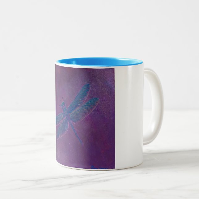 Sonnenuntergang-Schein-Libelle Zweifarbige Tasse (VorderseiteRechts)