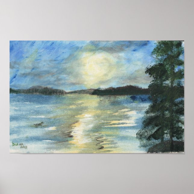 Sonnenuntergang schimmert in Bellgrade Seen, Maine Poster (Vorne)