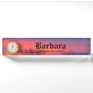 Sonnenuntergang-Schreibtisch-Nummernschild mit Uhr Namensplakette