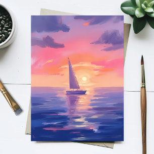 Sonnenuntergang Segel Aquarell Pastell Lila Malere Postkarte