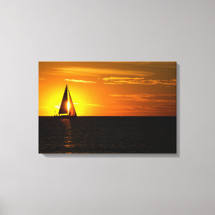 Sonnenuntergang Segel auf dem See Leinwanddruck
