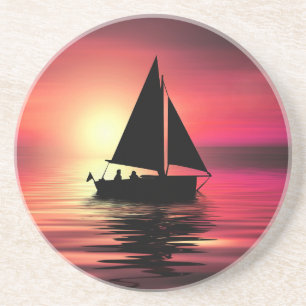 Sonnenuntergang, Segelboot im Meer-39186 Getränkeuntersetzer