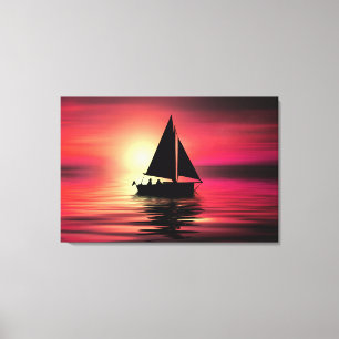 Sonnenuntergang, Segelboot im Meer-39186 Leinwanddruck