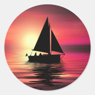 Sonnenuntergang, Segelboot im Meer-39186 Runder Aufkleber