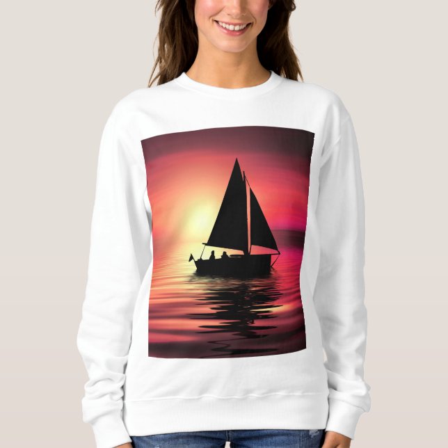 Sonnenuntergang, Segelboot im Meer-39186 Sweatshirt (Vorderseite)