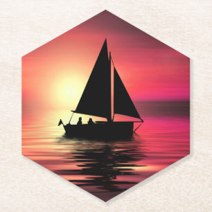 Sonnenuntergang, Segelboot im Meer-39186 Untersetzer