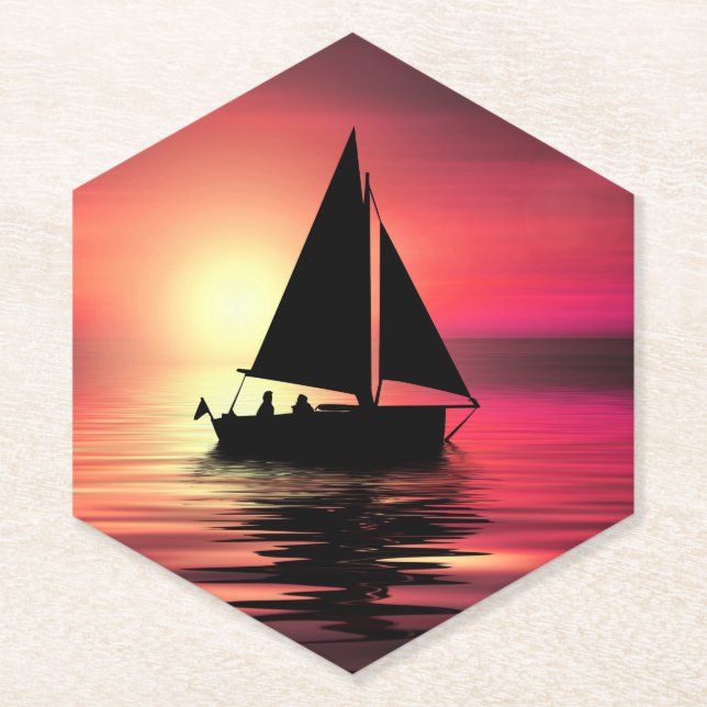 Sonnenuntergang, Segelboot im Meer-39186 Untersetzer (Vorderseite)