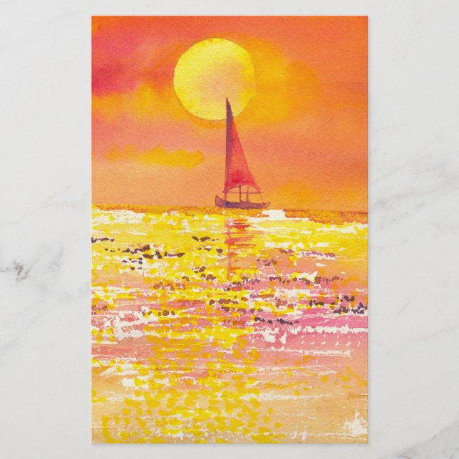 Sonnenuntergang-Segelboot stationär Briefpapier (Vorderseite)