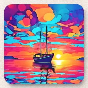 Sonnenuntergang Segelboot Traumlandschaft Getränkeuntersetzer