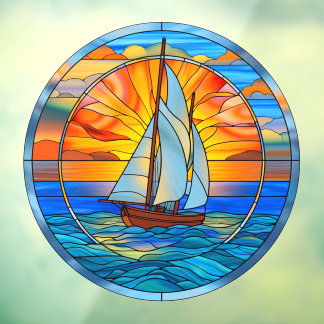 Sonnenuntergang Segeln am Horizont Falsches Buntgl Fensteraufkleber