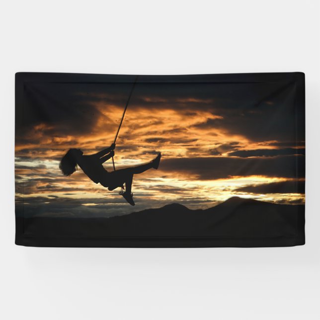 Sonnenuntergang Silhouette des Mädchens Banner (Horizontal)