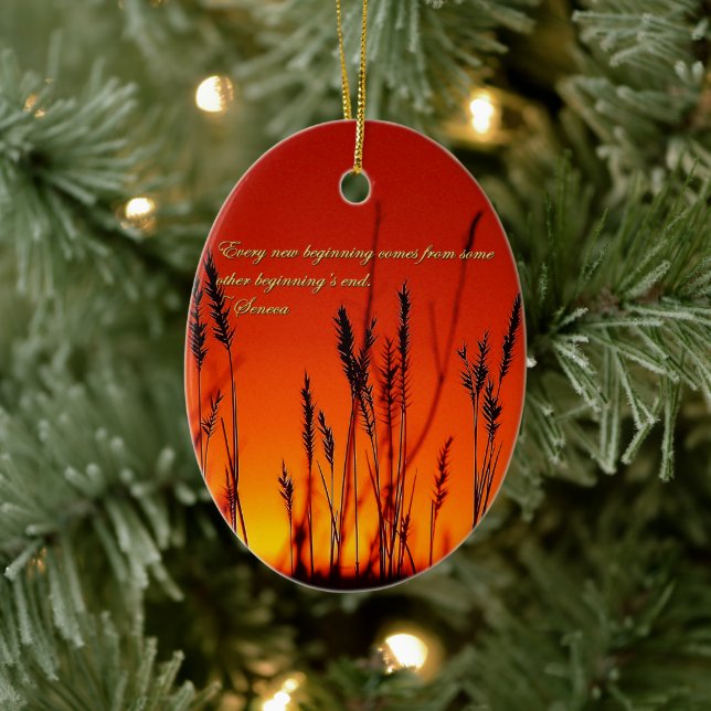Sonnenuntergang-Silhouette Inspirational Keramikornament (Baum)