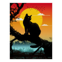 Sonnenuntergang Silhouette Katze und Baum