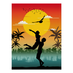 Sonnenuntergang Silhouette Liebhaber Sommer Stimmu Poster