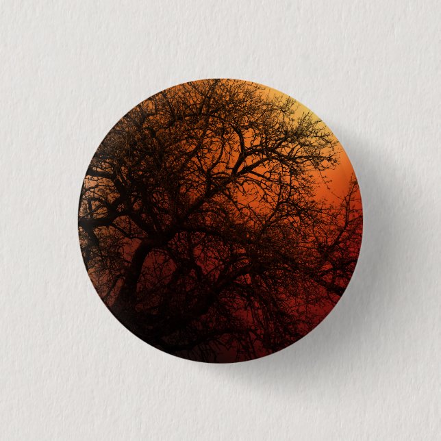 Sonnenuntergang Silhouette Winterbaum Button (Vorderseite)