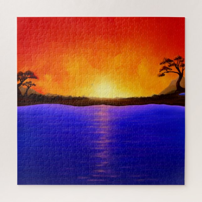 Sonnenuntergang/Sonnenaufgangsmalerei, Seenlandsch (Vertikal)