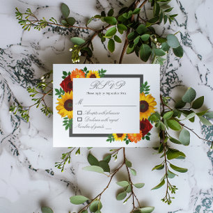 Sonnenuntergang Sonnenblume Rose Blumige Hochzeit RSVP Karte