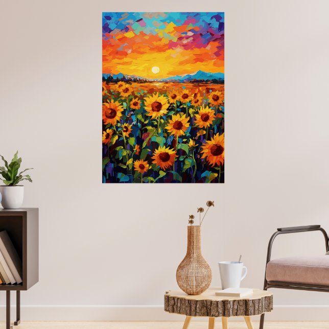 Sonnenuntergang Sonnenblumenallee Poster (Wohnzimmer 3)