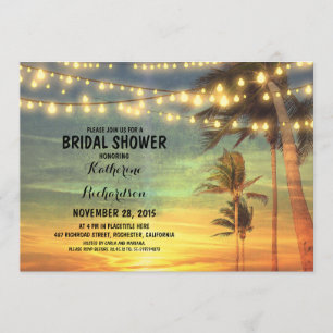 Sonnenuntergang Strand Brautparty Lichter Einladung