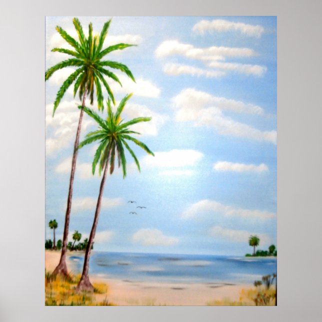 Sonnenuntergang, Strand, Leuchtturm, Palmen, tropi Poster (Vorne)