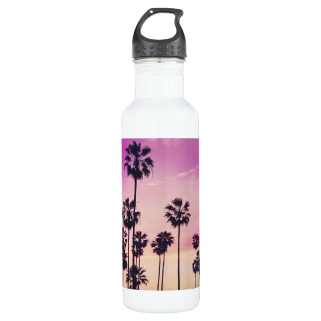 Sonnenuntergang-Strand-Szene, lila tropischer Edelstahlflasche (Vorderseite)