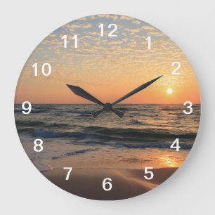 Sonnenuntergang, Strand u. Wolken Große Wanduhr