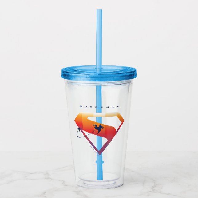 Sonnenuntergang Superman Shield Acryltrinkbecher (Vorderseite)
