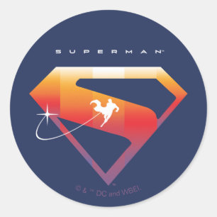 Sonnenuntergang Superman Shield Runder Aufkleber