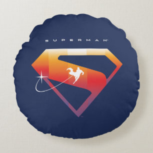 Sonnenuntergang Superman Shield Rundes Kissen