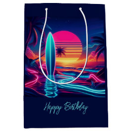Sonnenuntergang Surfboard Paradies Neon Lights- Mittlere Geschenktüte