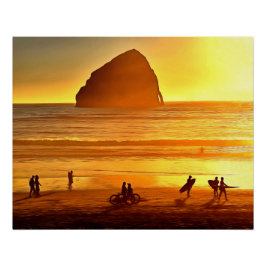 Sonnenuntergang Surfen und Radfahren Kap Kiwanda O Poster
