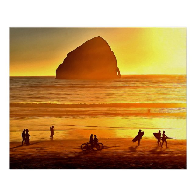 Sonnenuntergang Surfen und Radfahren Kap Kiwanda O Poster (Vorderseite)