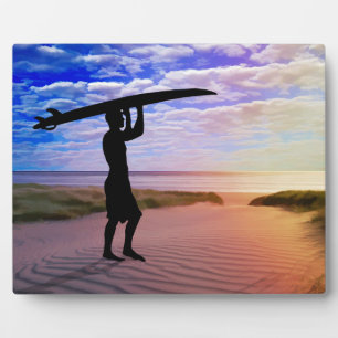 Sonnenuntergang Surfer Sand und Wolken Kunst Fotoplatte