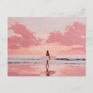 Sonnenuntergang-Surferin-Girl-Küstenkunst-Postkart Postkarte