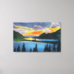 Sonnenuntergang-Szene auf dem Columbia River Leinwanddruck