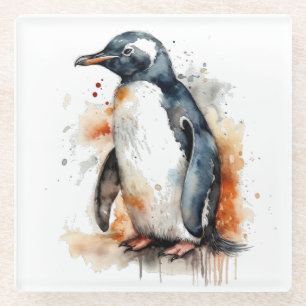 Sonnenuntergang Töne Aquarellpinguin Glasuntersetzer