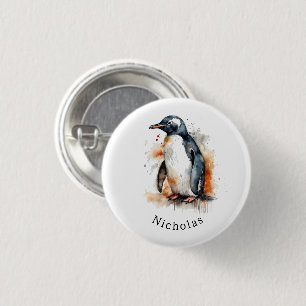 Sonnenuntergang Töne Aquarellpinguin, kundenspezif Button