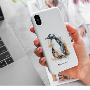 Sonnenuntergang Töne Aquarellpinguin, kundenspezif Case-Mate iPhone Hülle