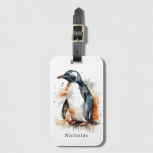 Sonnenuntergang Töne Aquarellpinguin, kundenspezif Gepäckanhänger