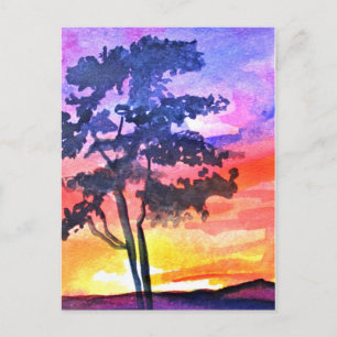 Sonnenuntergang Träumende Landschaft Aquarellkunst Postkarte