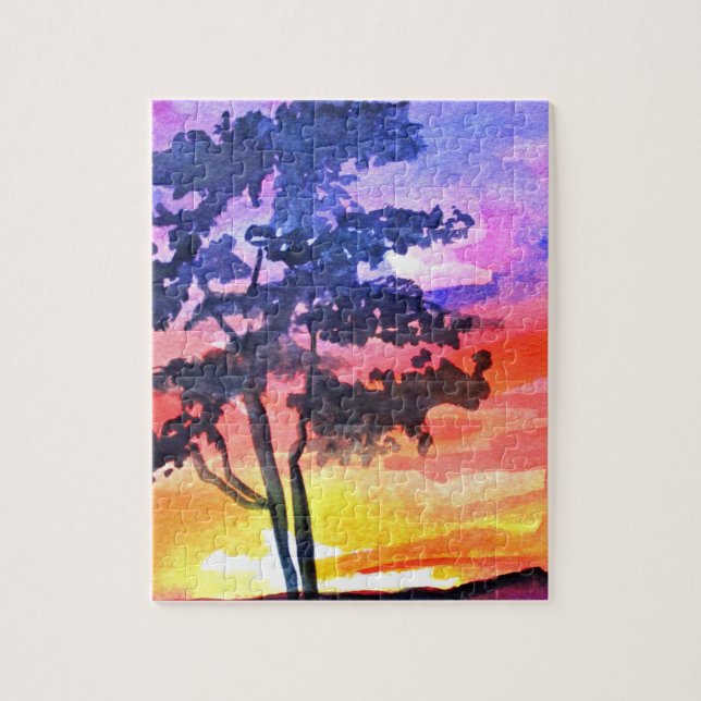 Sonnenuntergang Traumlandschaft Aquarellkunst (Vertikal)