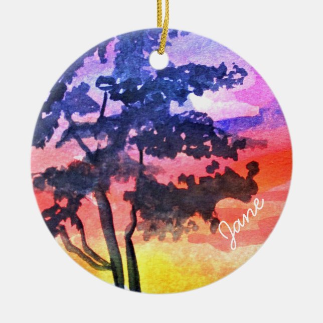 Sonnenuntergang Traumlandschaft Aquarellkunst Keramik Ornament (Vorne)