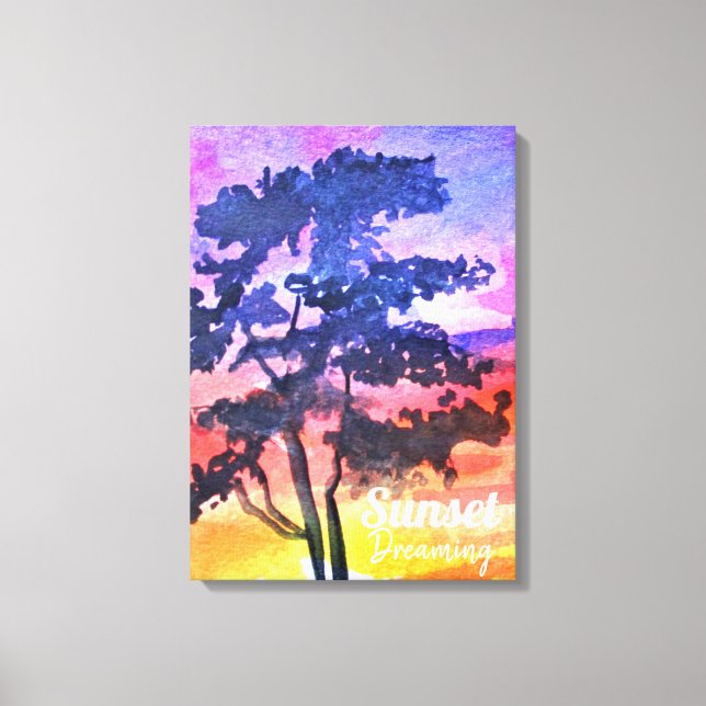 Sonnenuntergang Traumlandschaft Aquarellkunst Leinwanddruck (Vorderseite)